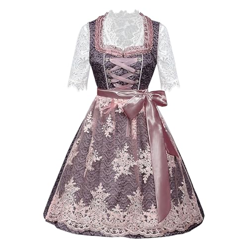 Surttan Damen Midi Dirndl Retro Dirndelkleider Midi Trachtenkleid Trachtenmode Dirndl-Komplettsets Modern Oktoberfest Bluse Elegant Kurz Kleid Für Oktoberfest Kleider Besondere Anlässe von Surttan