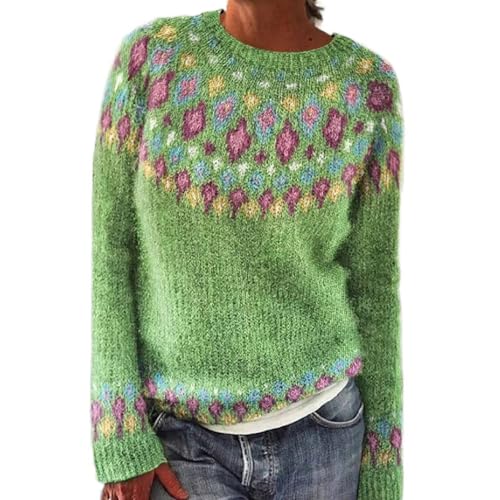 Surttan Norweger Pullover Damen Winter Warm Pullover Winterpullover Elegant Rundhals Langarm Bunte Strickpullover Casual mit Aufdruck Gestrickte Pulli Mode Bequem Oversize Wollpullover Fleecepullover von Surttan