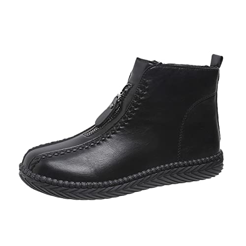 Surttan Winterstiefel damen Boots Mit Profilsohle Damen Stiefel Winter Herren Winterschuhe Winterschuhe Jungen mit Absatz Vintage Zipper Bootie Keilstiefeletten Damen Winter Frauen Wandern Schwarz von Surttan