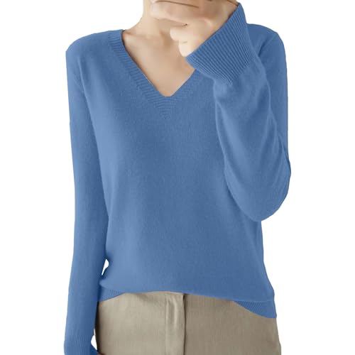 Sweatshirt Damen Ohne Kapuze Winter Pulli Pullover V-Ausschnitt Elegant Einfarbig Strickpulli Baumwolle Grobstrick Winterpullover Warm Wollpullover Casual Lose Cashmere Pullover Gestrickter Sweater von Surttan