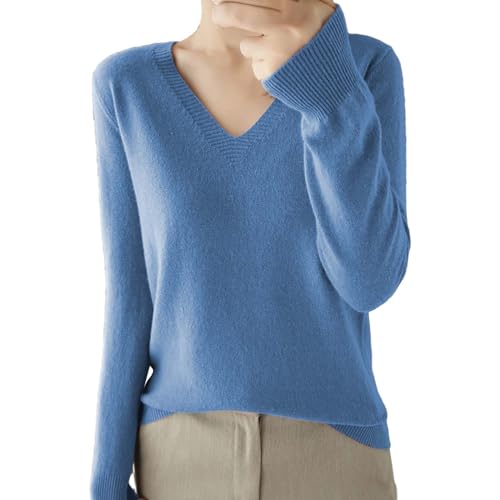 Thermo Oberteil Damen Winter Pulli Pullover V-Ausschnitt Elegant Einfarbig Strickpulli Baumwolle Grobstrick Winterpullover Warm Wollpullover Casual Lose Cashmere Pullover Gestrickter Sweater von Surttan