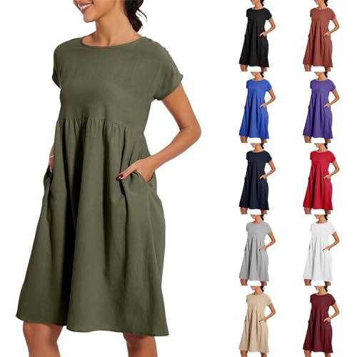 Warehouse Deal Retourenware,Sommerkleid Damen Leicht Und Luftig Leinenkleid Kurzarm Strandkleid Rundhalsausschnitt Freizeitkleid Mit Taschen Musselin Kleid Midikleid Einfarbig Große Größen Warehouse Deal Retourenware,Sommerkleid Damen Leicht Und Luftig Leinenkleid Kurzarm Strandkleid Rundhalsausschnitt Freizeitkleid Mit Taschen Musselin Kleid Midikleid Einfarbig Große Größen von Surttan