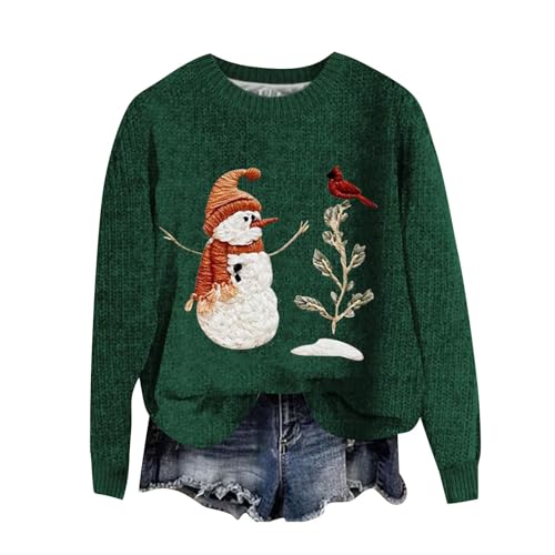 Weihnachtspullover Damen Lustig Rundhals Langarm Weihnachtspulli Casual Schneemann Rentier Wichtel Weihnachtsmotiv Hässliche Weihnachten Pullover Sweatshirt Ugly Christmas Sweater Weihnachtsoutfit von Surttan
