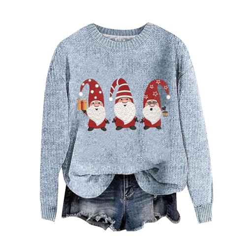 Weihnachtspullover Damen Lustig Rundhals Langarm Weihnachtspulli Casual Schneemann Rentier Wichtel Weihnachtsmotiv Hässliche Weihnachten Pullover Sweatshirt Ugly Christmas Sweater Weihnachtsoutfit von Surttan