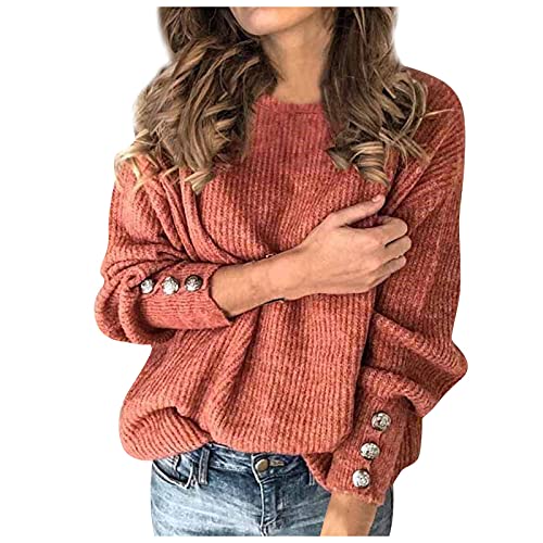 pullover damen grosse grössen,Winter Langarm Lose Strickpullover Casual Warm Gestrickt Mit Metallknöpfen Elegant Rollkragenpullover Dicker Winterpullover Oversize Strickpulli Grobstrickpullover von Surttan