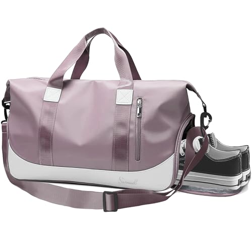 Suruid Sporttasche, Reisetasche für Damen und Herren Groß Gym Bag Weekender Handgepäck Mädchen Tasche Schwimmtasche Tasche mit Schuhfach mit Trolley-Hülle Trainingstasche Dunkelrosa von Suruid