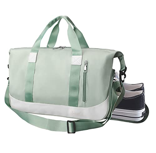 Sporttasche Damen, Suruid Kleine Reisetasche Herren, Weekender Mädchen, Handgepäck Tasche mit Schuhfach und Separater Nass und Trockentasche mit Trolley-Hülle Gym Bag Tanztasche Grün von Suruid