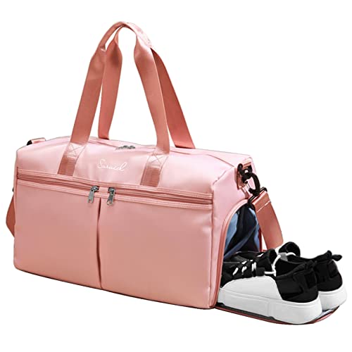 Suruid Sporttasche Reisetasche Weekender Damen und Herren Kleine Gym Bag Schwimmtasche Mädchen mit Schuhfach Trocken-Nass-Trennung Handgepäck Tasche Leicht Rosa von Suruid