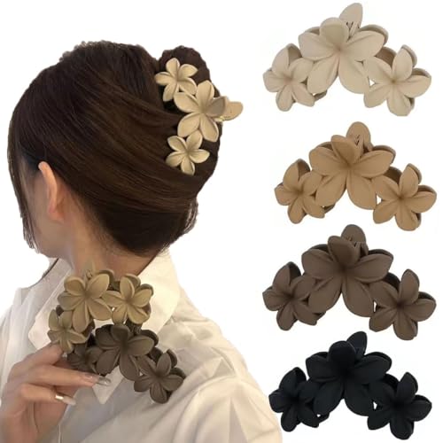 Surviguard 4 Stück Blumen Krallenklammern, Rutschfest Matt Blumen Krallenklammern Große für Damen, Flower Hair Clip für Dickes Haar, Blume Haarspangen Damen für Mädchen Verwendet von Surviguard