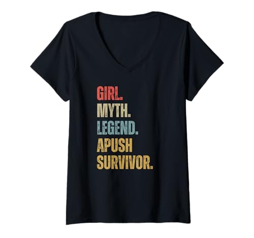 Damen APUSH Survivor Girl Myth Legend APUSH Witztest Lustiger Humor T-Shirt mit V-Ausschnitt von Survived APUSH Exam 2025 - 2025 AP Exam Survivor