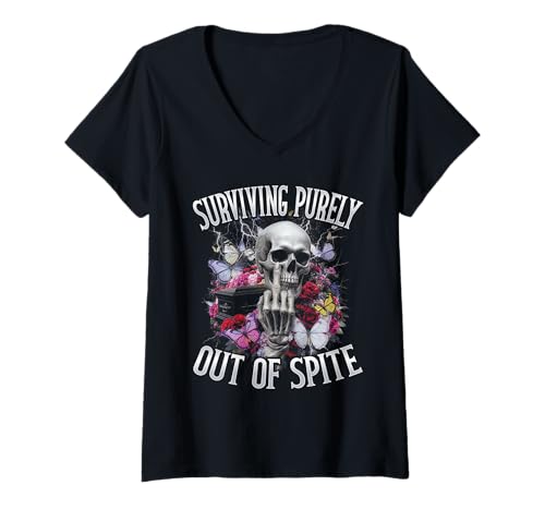 Damen Survivng Purely Out of Spite Lustiges Bootleg Skelett T-Shirt mit V-Ausschnitt Damen Survivng Purely Out of Spite Lustiges Bootleg Skelett T-Shirt mit V-Ausschnitt von Survivng Purely Out Of Spite Funny Bootleg