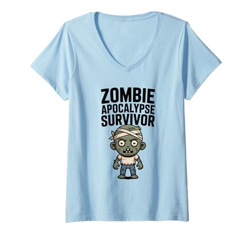 Damen Zombie Apokalypse Survivor Lustiger Horror Halloween T-Shirt mit V-Ausschnitt Damen Zombie Apokalypse Survivor Lustiger Horror Halloween T-Shirt mit V-Ausschnitt von Survivor Apparel for the Apocalypse Enthusiast