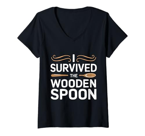 Damen Ich habe den Holzlöffel überlebt Sarkastischer Überlebender Lustiger Humor T-Shirt mit V-Ausschnitt Damen Ich habe den Holzlöffel überlebt Sarkastischer Überlebender Lustiger Humor T-Shirt mit V-Ausschnitt von Survivor Funny Humor I Survived The Wooden Spoon