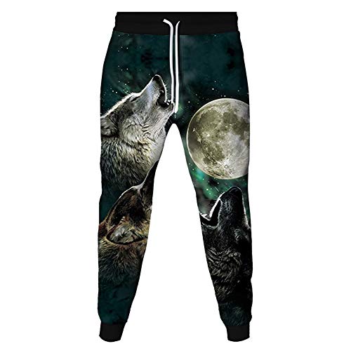 Surwin 3D Wolf drucken Unisex Jogginghose mit Kordelzug Herren Sweathose Taschen Training Jogginghose Casual Street Hip Hop Sporthose Jog Pants (Mond,3XL) von Surwin