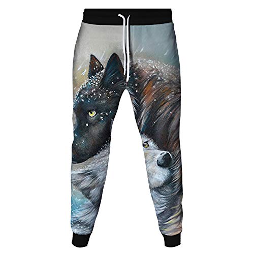 Surwin 3D Wolf drucken Unisex Jogginghose mit Kordelzug Herren Sweathose Taschen Training Jogginghose Casual Street Hip Hop Sporthose Jog Pants (Schneewolf,XL) von Surwin