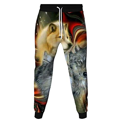 Surwin 3D Wolfdruck Jogger Hosen Herren Trainingshose Kreativität Jogginghose Hip Hop Streetwear Sporthose Baggy Kordelzug Freizeithosen Plus Size (Wolf,L) von Surwin