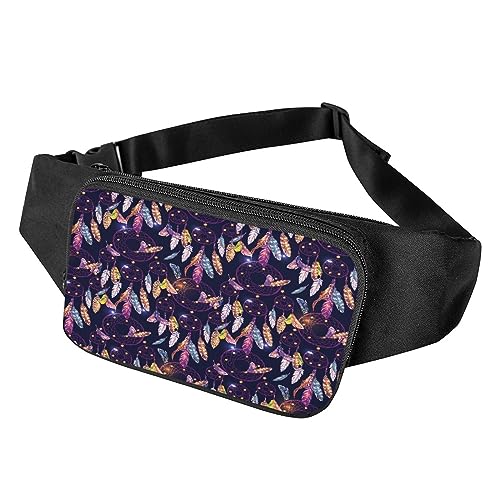 Surwin Bauchtasche für Damen Herren, Traumfänger Muster Gürteltasche Hüfttasche Verstellbarem Riemen Brusttasche Umhängetasche für Reisen Outdoor Sportarten Training (Violette Feder) von Surwin