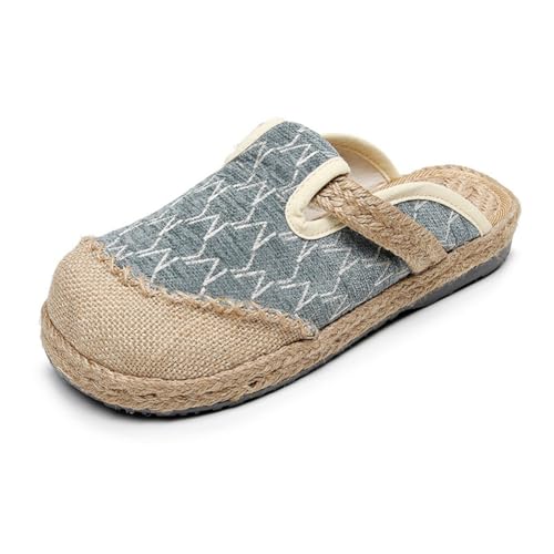 Surwin Clogs Damen, Schuhe im Ethnischen Stil Hausschuhe Gummisohle Sandalen Weiches rutschfest Gartenschuhe Komfort Slip-On Kartoffel Schuhe Pantoletten (Grün gewellt,40) von Surwin
