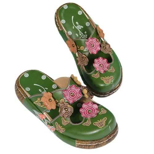 Surwin Clogs Damen, Weiches Kork Fußbett Pantoletten Hausschuhe Sommer Gummisohle Unisex Sandalen rutschfest Gartenschuhe Komfort Slip-On Kartoffel Schuhe (grün,40) von Surwin