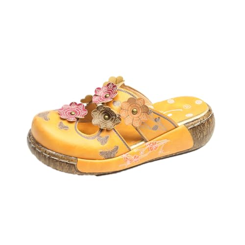 Surwin Clogs Damen, Weiches Kork Fußbett Pantoletten Hausschuhe Sommer Gummisohle Unisex Sandalen rutschfest Gartenschuhe Komfort Slip-On Kartoffel Schuhe (orange,38) von Surwin