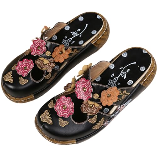 Surwin Clogs Damen, Weiches Kork Fußbett Pantoletten Hausschuhe Sommer Gummisohle Unisex Sandalen rutschfest Gartenschuhe Komfort Slip-On Kartoffel Schuhe (schwarz,35) von Surwin