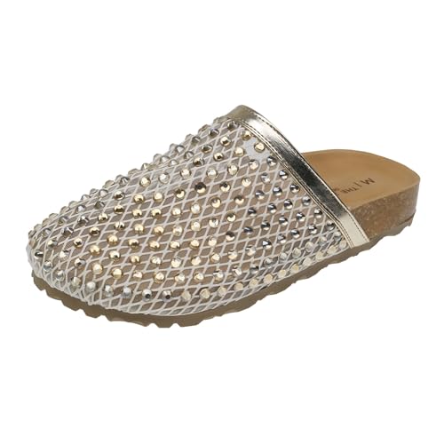 Surwin Clogs Damen Herren, Gitter Weiches Kork Fußbett, Pantoletten, Hausschuhe, Sommer Korksohle, Unisex Sandalen, rutschfest Gartenschuhe, Komfort Slip-On Kartoffel Schuhe (Gold,36) von Surwin
