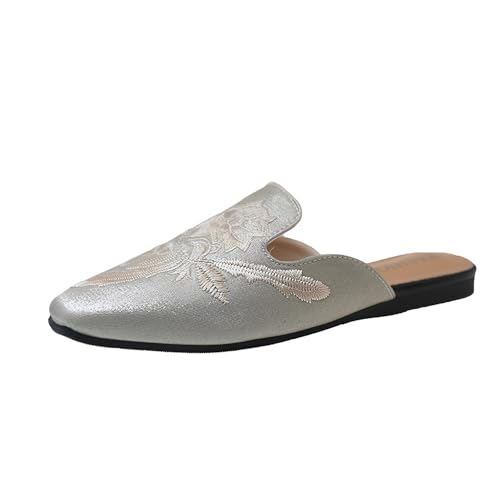 Surwin Clogs Damen Herren, Stickerei Wildleder Weiches PU Fußbett, Pantoletten, Hausschuhe, Sommer Korksohle, Unisex Sandalen, rutschfest Gartenschuhe,Komfort Slip-On Kartoffel Schuhe (Graugrün,35) von Surwin
