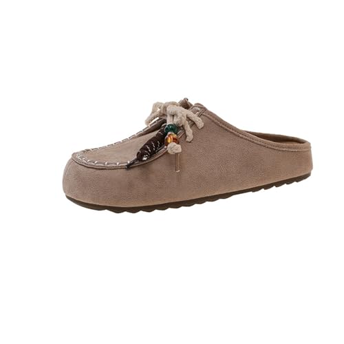 Surwin Clogs Damen Weiches Pantoletten Hausschuhe Sommer Gummisohle Unisex Sandalen rutschfest Gartenschuhe Komfort Slip-On Kartoffel Schuhe 35-40EU (B342 Khaki,38) von Surwin