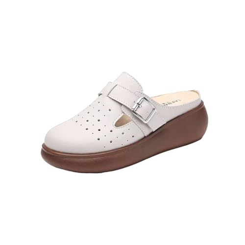 Surwin Clogs Damen Weiches Pantoletten Hausschuhe Sommer Gummisohle Unisex Sandalen rutschfest Gartenschuhe Komfort Slip-On Kartoffel Schuhe 35-40EU (Beiger Stil,37) von Surwin
