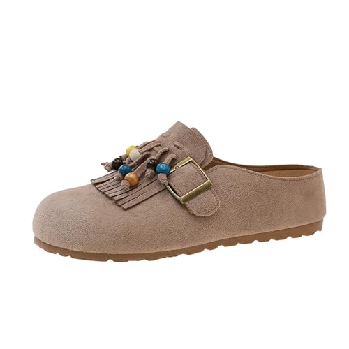 Surwin Clogs Damen Weiches Pantoletten Hausschuhe Sommer Gummisohle Unisex Sandalen rutschfest Gartenschuhe Komfort Slip-On Kartoffel Schuhe 35-40EU (X345 Khaki,37) von Surwin