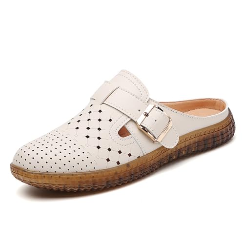 Surwin Clogs Damen Weiches Pantoletten Hausschuhe Sommer Gummisohle Unisex Sandalen rutschfest Gartenschuhe Komfort Slip-On Kartoffel Schuhe 35-42EU (979 Beige,37) von Surwin