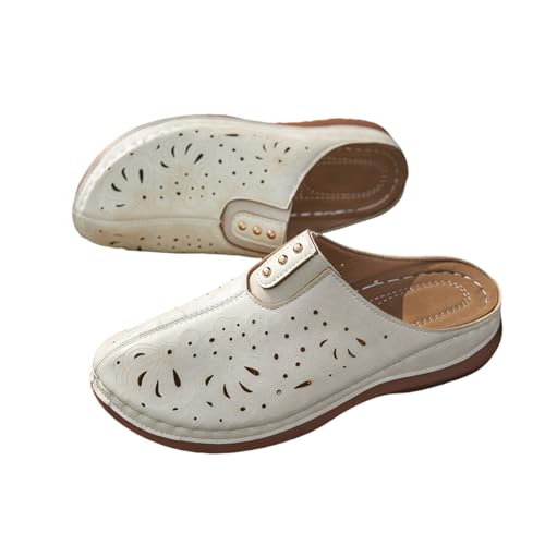Surwin Clogs Damen Weiches Pantoletten Hausschuhe Sommer Gummisohle Unisex Sandalen rutschfest Gartenschuhe Komfort Slip-On Kartoffel Schuhe 36-43EU (P104 Beige,38) von Surwin