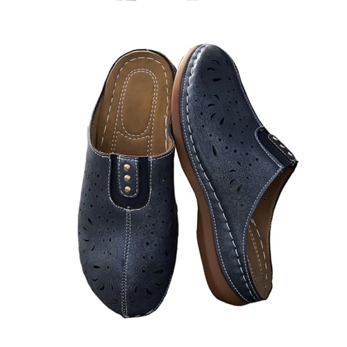 Surwin Clogs Damen Weiches Pantoletten Hausschuhe Sommer Gummisohle Unisex Sandalen rutschfest Gartenschuhe Komfort Slip-On Kartoffel Schuhe 36-43EU (P104 Blau,43) von Surwin