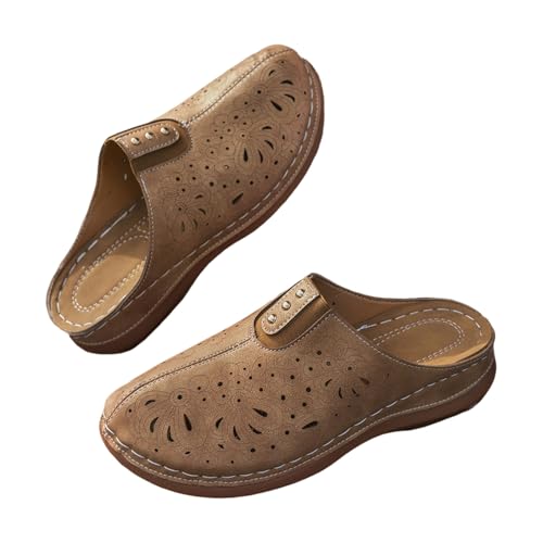 Surwin Clogs Damen Weiches Pantoletten Hausschuhe Sommer Gummisohle Unisex Sandalen rutschfest Gartenschuhe Komfort Slip-On Kartoffel Schuhe 36-43EU (P104 Khaki,39) von Surwin