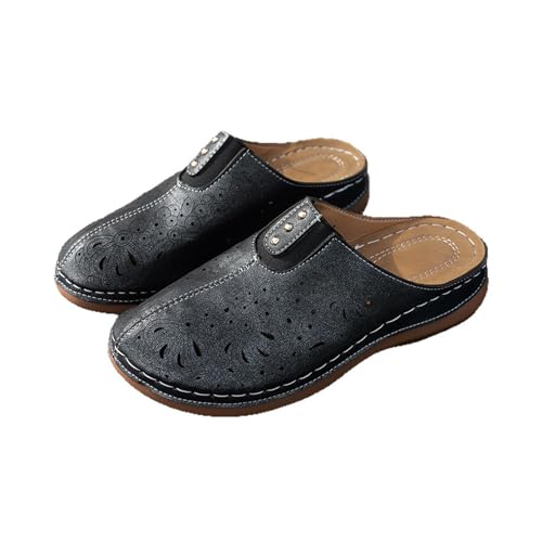 Surwin Clogs Damen Weiches Pantoletten Hausschuhe Sommer Gummisohle Unisex Sandalen rutschfest Gartenschuhe Komfort Slip-On Kartoffel Schuhe 36-43EU (P104 Schwarz,41) von Surwin