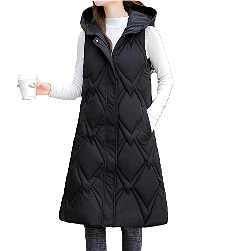 Surwin Daunenweste Damen Lang Ärmellos Weste mit Kapuze Steppjacke, Warm Daunenjacke Wintermantel Freizeit Slim Gilet mit Taschen Herbst Winter Outdoor Klettern Reisen von Surwin
