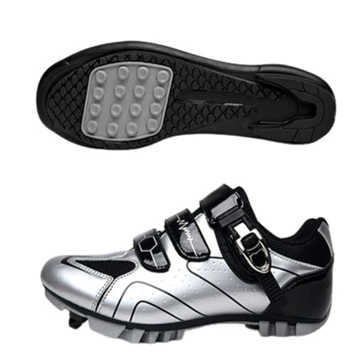 Surwin Einfach Rennradschuhe Herren Damen, Fahrradschuhe Herren mit Gummisohle, Atmungsaktiv MTB Schuhe rutschfest Fahrradschuhe, Kein Schloss MTB Schuhe Sports & Outdoor Shoes (Silber,42) von Surwin