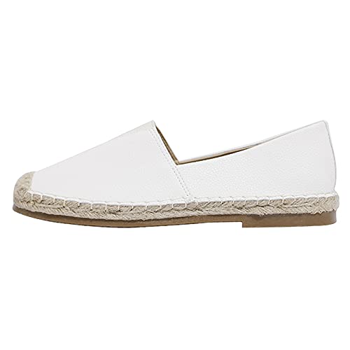 Surwin Einfarbig Flat Espadrilles für Damen Basic Sommer Geflochten Leinen Slipper Damen Casual Canvas Schuhe Resort-Stil Bequeme (Weiß,39.5) von Surwin