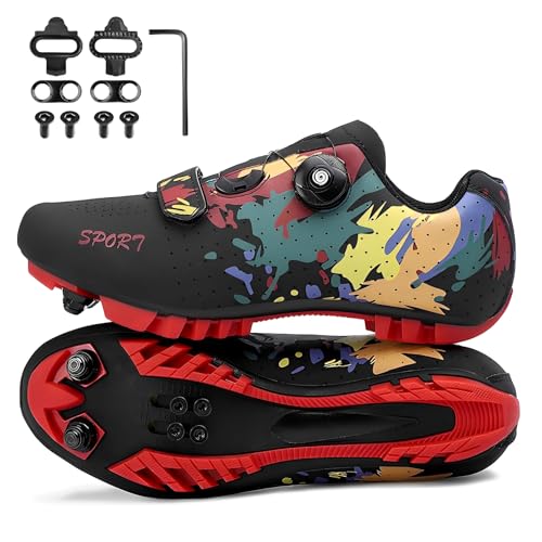Surwin Fahrradschuhe Herren Damen MTB, Aquarell Unisex Mountainbike Schuhe MTB Schuhe Radsportschuhe Atmungsaktive Reitschuhe Bikeschuhe Mountainbikeschuh, GanzjäHrig Einsetzbar (Schwarz,41) von Surwin