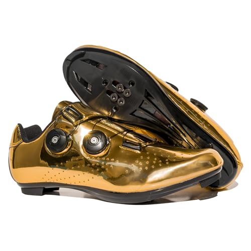 Surwin Fahrradschuhe Herren Damen MTB, Helle Oberfläche Unisex Mountainbike Schuhe MTB Schuhe Radsportschuhe Atmungsaktive Reitschuhe Bikeschuhe Mountainbikeschuh, GanzjäHrig Einsetzbar (Gold,46) von Surwin