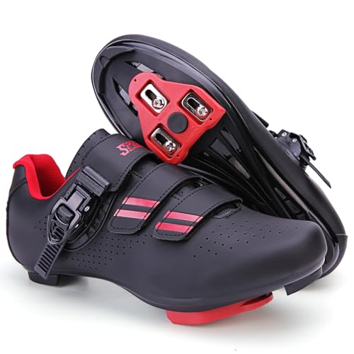 Surwin Fahrradschuhe Herren Damen Rennrad, Mode Freizeit Rennradschuhe Unisex Mountainbike Schuhe Rennrad Schuhe Radsportschuhe Atmungsaktive Reitschuhe, GanzjäHrig Einsetzbar (Schwarz-Rot,41) von Surwin