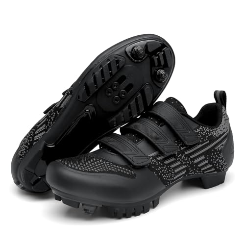 Surwin Fahrradschuhe Herren Damen mit 2 Anti-Rutsch-Spikes, Atmungsaktive MTB Schuhe Herren rutschfest Fahrradschuhe, Netzoberfläche Harter Boden MTB Schuhe Sports & Outdoor Shoes (Schwarz,38) von Surwin