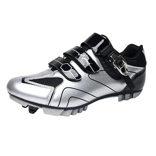 Surwin Fahrradschuhe MTB SPD, Mountainbike Schuhe SPD für Herren Damen EU 36-47 Nylonschnalle MTB Schuhe mit Schrauben & Stollen Atmungsaktive Radsportschuhe (Silberfarbe A,36) von Surwin