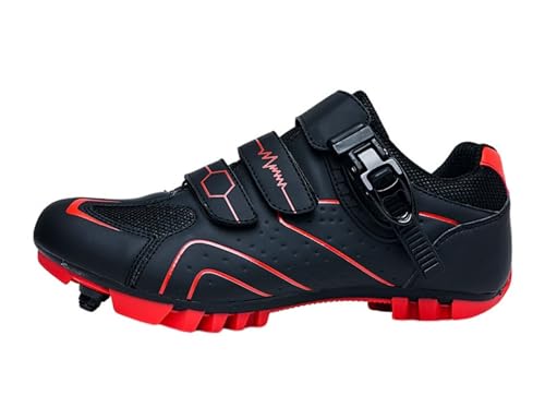 Surwin Fahrradschuhe MTB SPD, Mountainbike Schuhe SPD für Herren Damen EU 37-47 Nylonschnalle MTB Schuhe mit Schrauben & Stollen Atmungsaktive Radsportschuhe Mountainbikeschuh (Rot + Schwarz,41) von Surwin