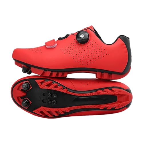 Surwin Fahrradschuhe MTB SPD, Mountainbike Schuhe SPD für Herren Damen Unisex EU 36-47 Drehschnalle MTB Schuhe mit Schrauben & Stollen Atmungsaktive Radsportschuhe (Rot A,47) von Surwin