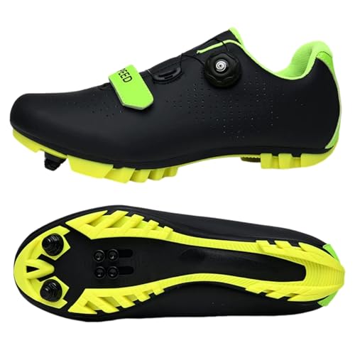 Surwin Fahrradschuhe MTB SPD, Mountainbike Schuhe SPD für Herren Damen Unisex EU 36-47 Drehschnalle MTB Schuhe mit Schrauben & Stollen Atmungsaktive Radsportschuhe (Schwarz + Grün A,47) von Surwin
