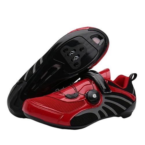 Surwin Fahrradschuhe Rennrad Herren Damen, Nylonschnalle Rennradschuhe Lock Delta Pedal Rennrad Schuhe Atmungsaktive Radsportschuhe, Drehverschluss Design, 36 EU-47 EU (Rot + Schwarz,43) von Surwin