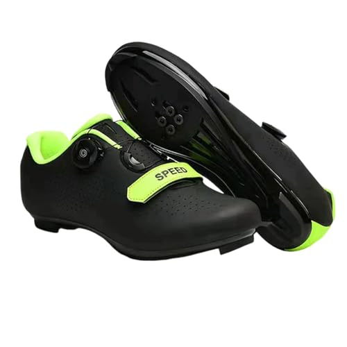 Surwin Fahrradschuhe Rennrad Herren Damen, Nylonschnalle Rennradschuhe Lock Delta Pedal Rennrad Schuhe Atmungsaktive Radsportschuhe Reitschuhe, Drehverschluss Design (Schwarz + Grün,46) von Surwin