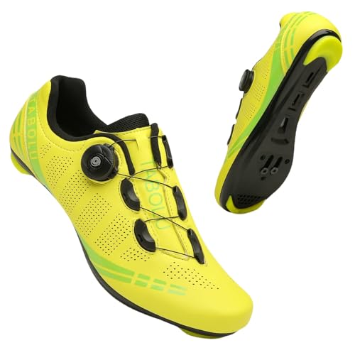 Surwin Fahrradschuhe Rennrad Herren Damen, Rennradschuhe Lock Delta Pedal Rennrad Schuhe Atmungsaktive Radsportschuhe Reitschuhe, Drehverschluss Design, 36 EU-47 EU (Gelb A,38) von Surwin