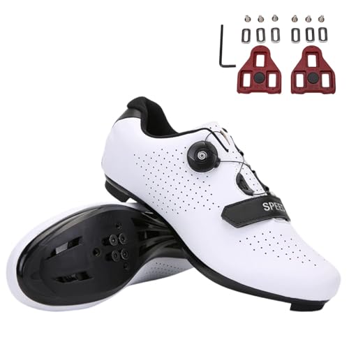 Surwin Fahrradschuhe Rennrad Herren Damen, Rennradschuhe Unisex Rennrad Schuhe Lock Delta Pedal Radsportschuhe Reitschuhe Bikeschuhe, Drehverschluss Design, 36EU-47EU (Weiß B,39) von Surwin